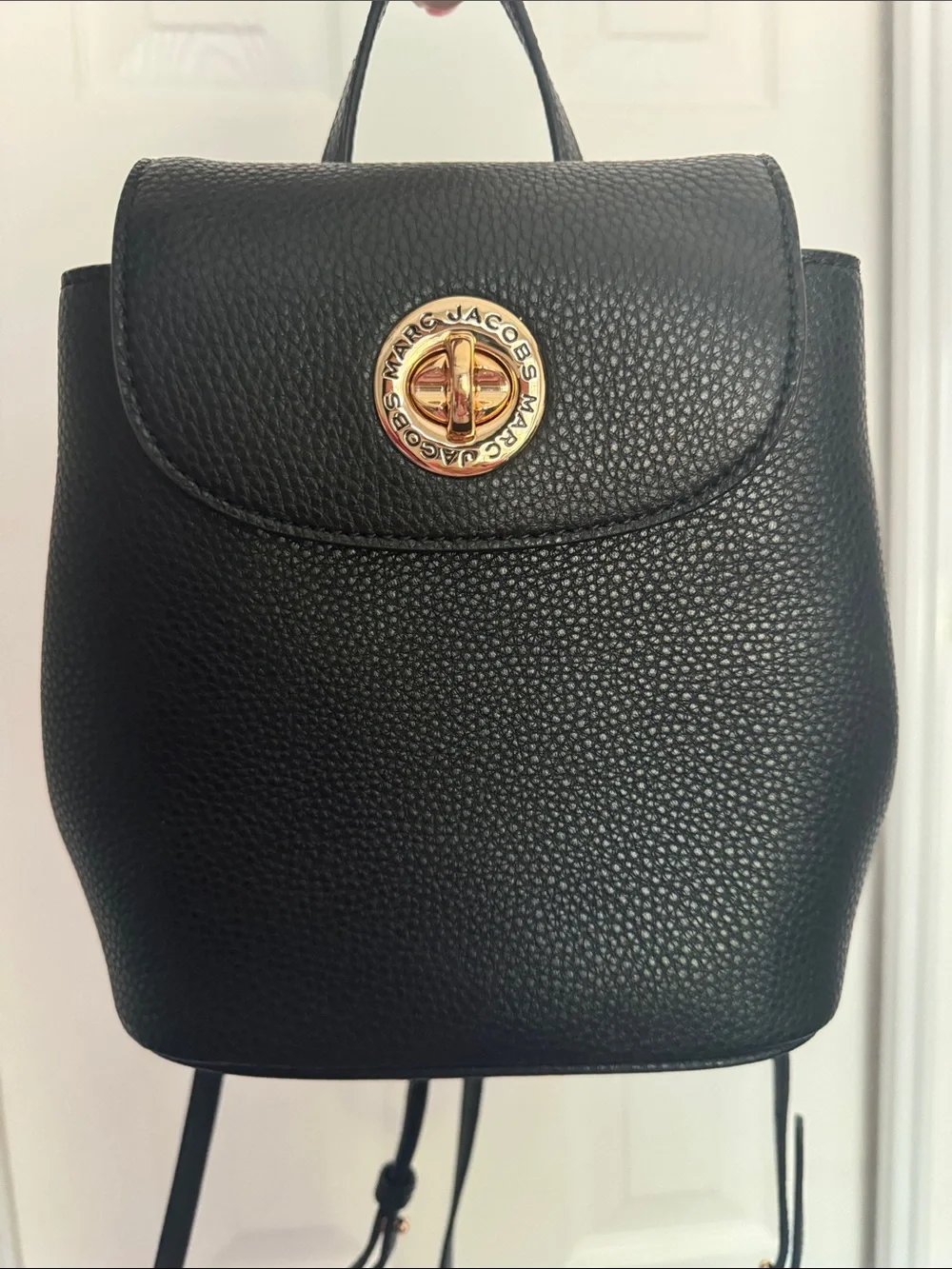 Marc Jacobs Black Pebbled Leather Mini Backpack with Gold Turnlock